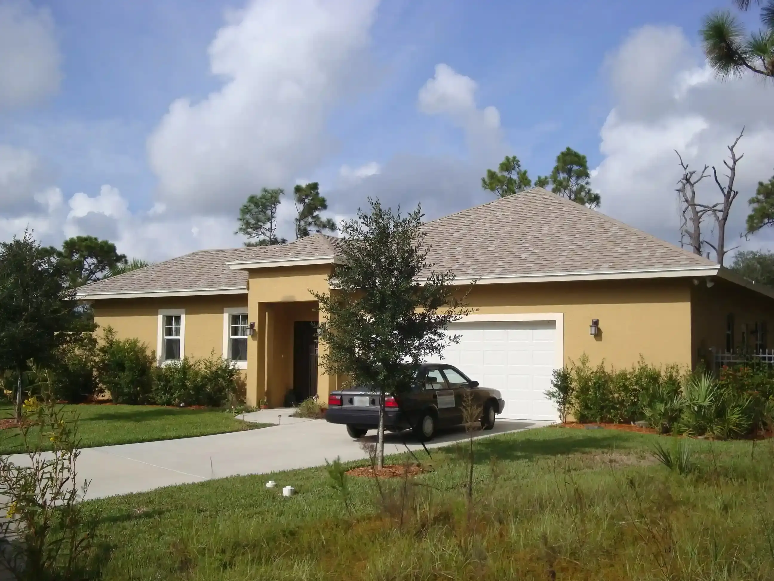 Completed shingle roof on a single-story home